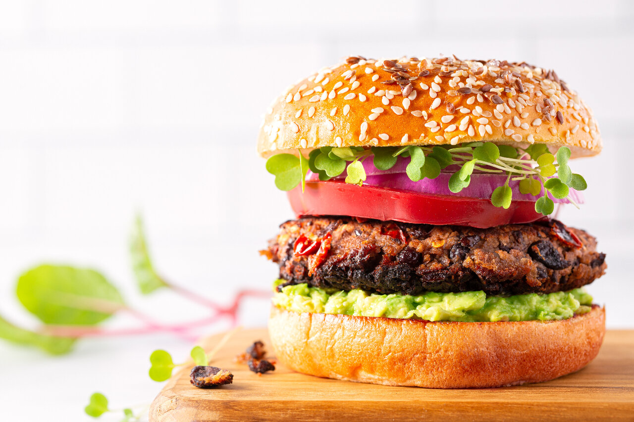 Appetizing burger with avocado 